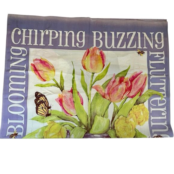 Spring Bloom Garden‎ Pole Flag. Nylon 29x42.  DOUBLE SIDED Tulips, Birds, Bees, - Picture 2 of 14